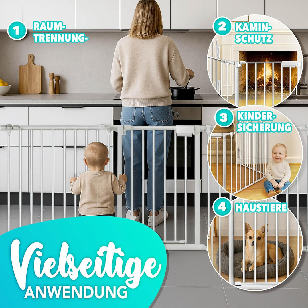 KIDUKU® Kaminschutzgitter mit Tür Metall 540 cm | Absperrgitter Ofenschutzgitter faltbar | Konfigura