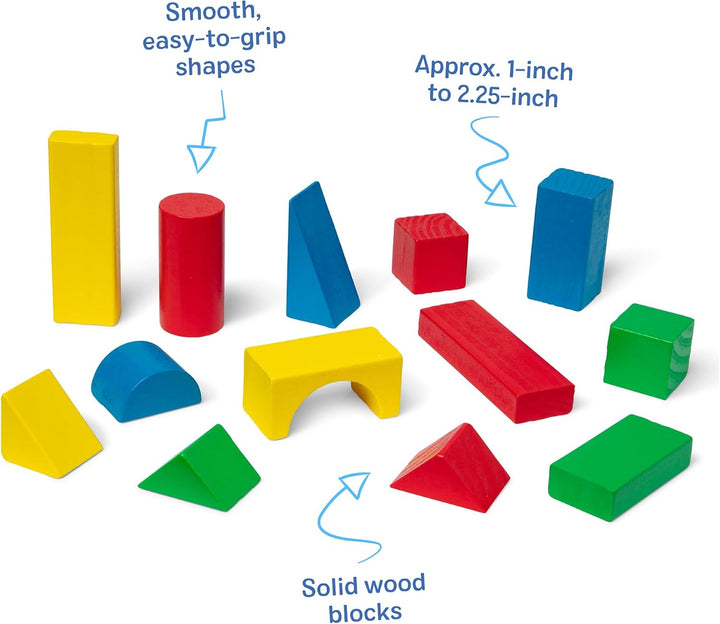 Melissa & Doug - Bauklötzchenset aus Holz (pädagogisches Spielzeug, 100 Blöcke in 4 Farben und 9 For