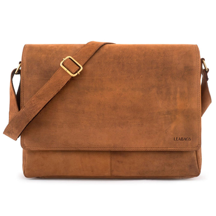 LEABAGS Leder Umhängetasche Herren & Damen I Messenger Bag mit Schultergurt I Echtleder Laptoptasche