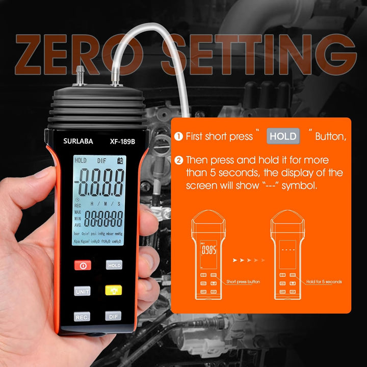 SURLABA Digitales Manometer, Differenzdruckmessgerät Messbereich 30PSI, Gasdruckmessgerät mit 11 Ein