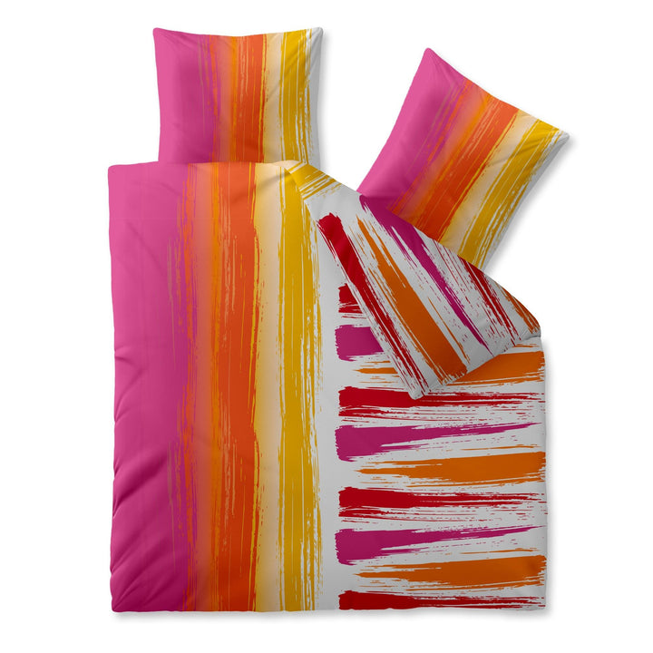 CelinaTex Harmony Bettwäsche 200 x 220 cm Mikrofaser Bettbezug Sabrina Streifen Weiss Orange Pink