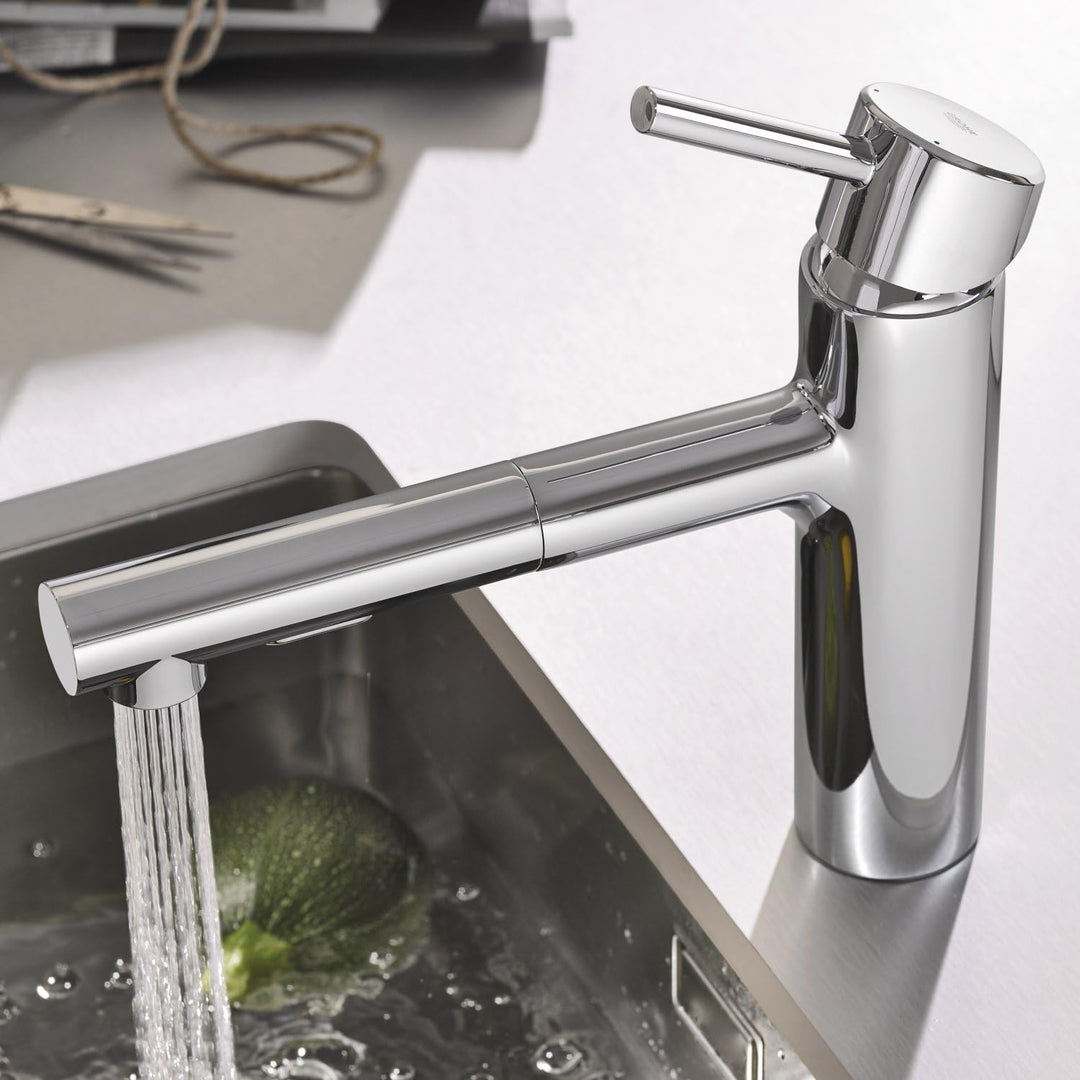 GROHE Concetto - Spültischbatterie (mittelhoher Auslauf, Schwenkbereich 100°, herausziehbare Brause)