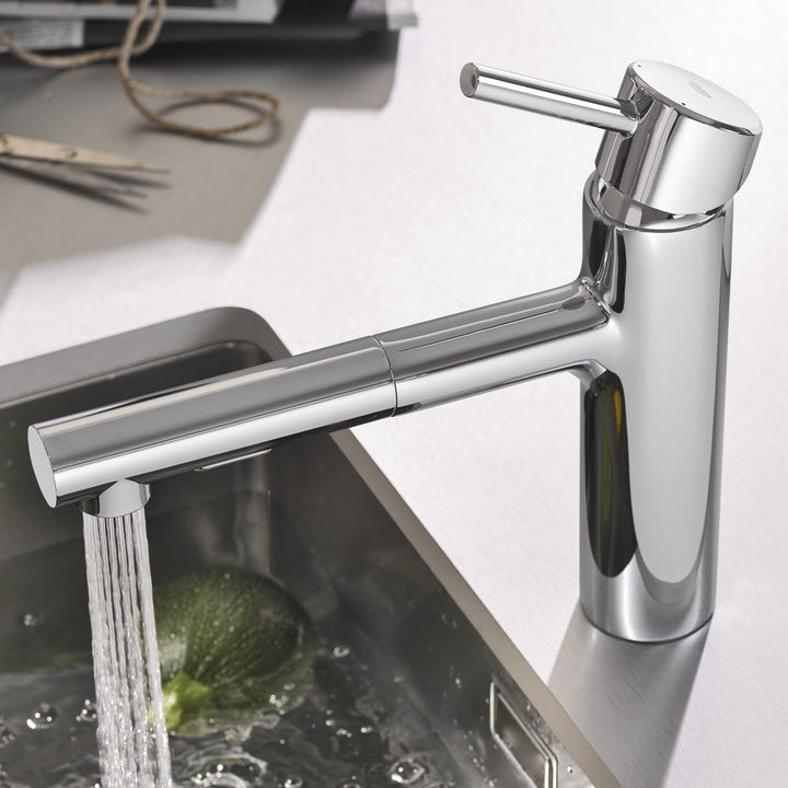 GROHE Concetto - Spültischbatterie (mittelhoher Auslauf, Schwenkbereich 100°, herausziehbare Brause)