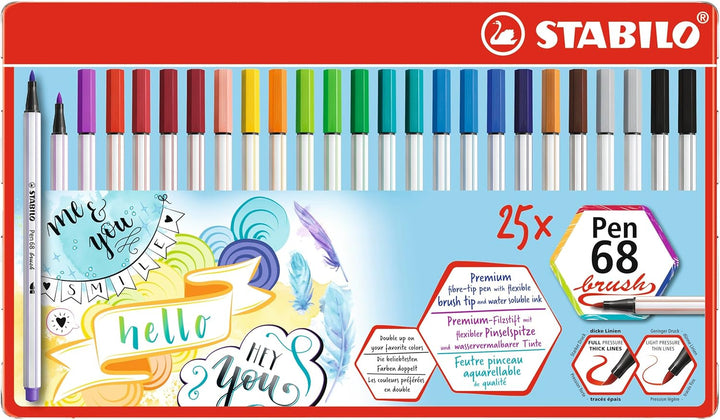 Premium-Filzstift mit Pinselspitze für variable Strichstärken - STABILO Pen 68 brush - 25er Metallet