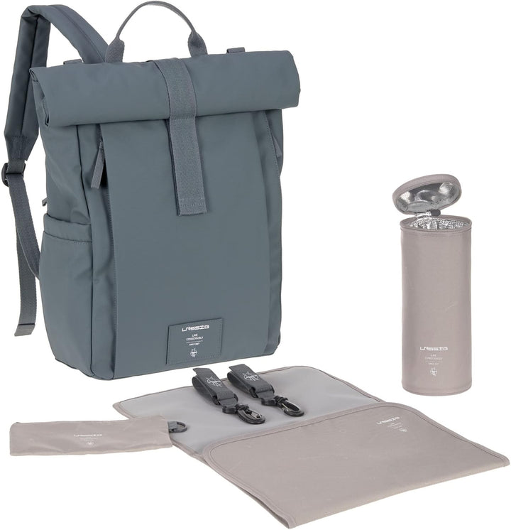 LÄSSIG Baby Wickelrucksack Wickeltasche Rucksack mit Wickelunterlage, Kinderwagenbefestigung, Flasch