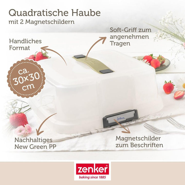 Zenker Bake, Click & Go Quadratische Haube – 30 x 30 x 11,5 cm – Passender Deckel für Kuchenformen z