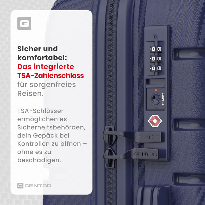 GENTOR Koffer Reisekoffer mit Rollen Carbonoptik Hartschalenkoffer Trolley Handgepäck mit TSA-Schlos