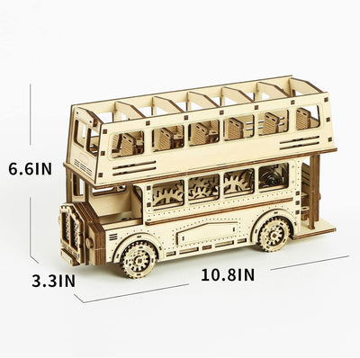 Holz-Doppeldecker-Bus, 3D-Holzpuzzles für Erwachsene und Kinder zum Bauen – Rolluntersetzer aus Holz