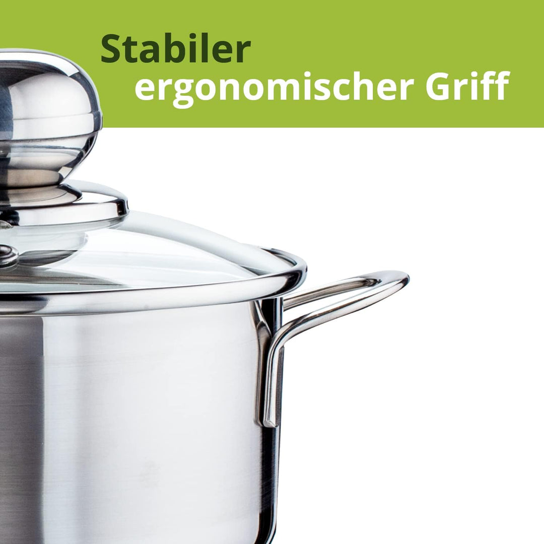 Level One Topf Edelstahl 20 cm Kochtopf Induktion 3,6 L Fleischtopf & Bratentopf mit Glasdeckel für