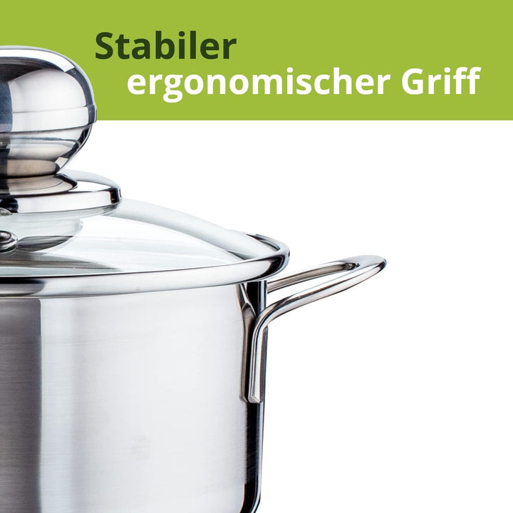 Level One Topf Edelstahl 20 cm Kochtopf Induktion 3,6 L Fleischtopf & Bratentopf mit Glasdeckel für