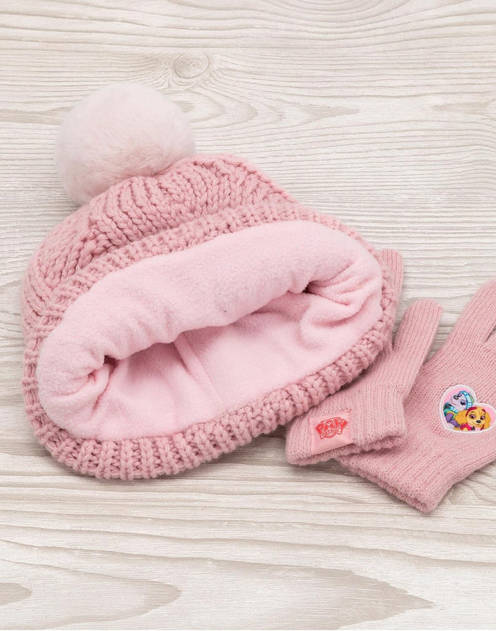 Paw Patrol Pfotenpatrouillenhut und Handschuhe Kinder Mädchen rosa gestrickt Winter Mütze