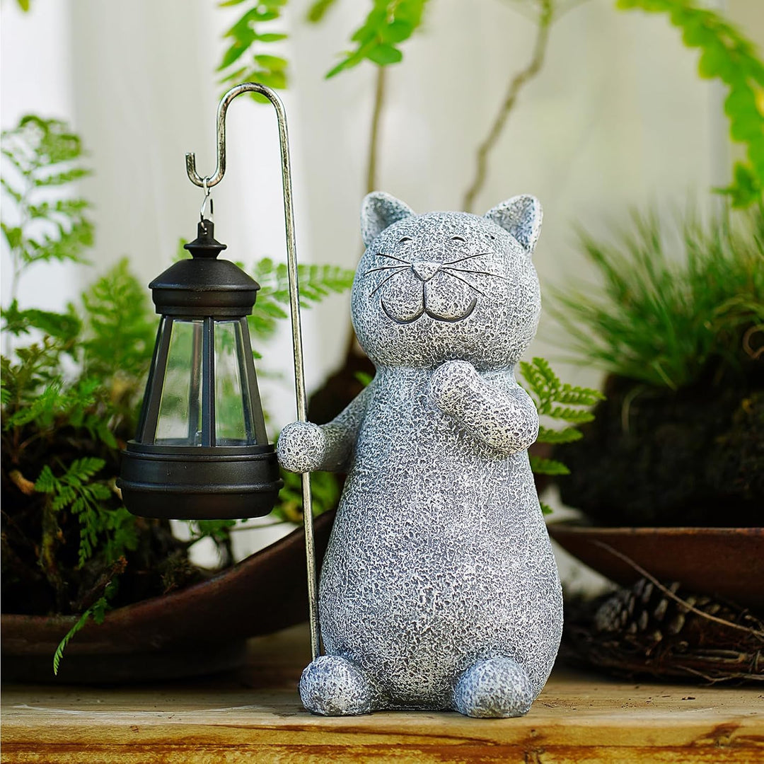 Yeomoo Katze Gartenfiguren für Aussen mit Solar Laterne – Lustig Wasserdicht Solarlampe Figur Garten