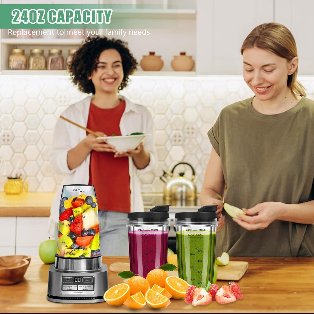 Blender Cups & Blattersatz für Ninja - 2 Pack 710 ml Cups mit 7 Flossen Blatt Ersatzteilen & Bürsten