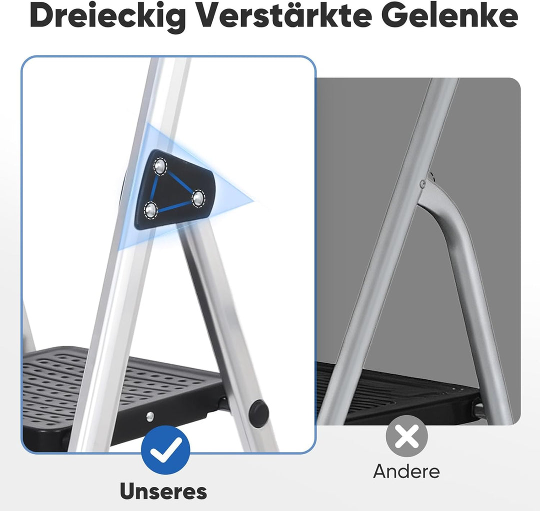 Sekey Klappbare Aluminium Trittleiter 5 Stufen (160 cm), Stabil & rutschfest, mit Werkzeugablage, bi