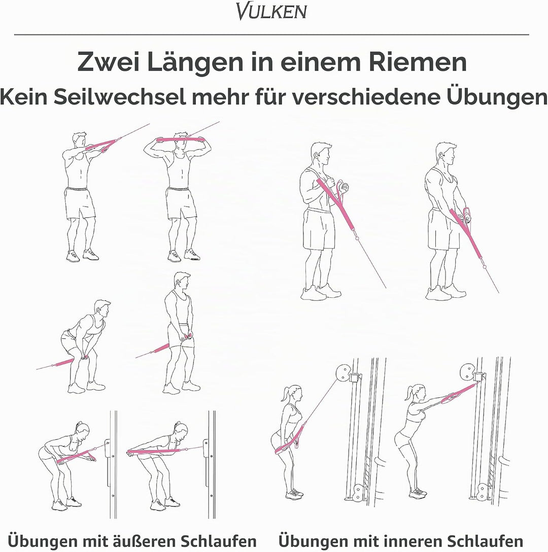 Vulken Trizepsseil Kabelbefestigung Zwei Grössen in einem, extra langes Seil zum Herunterziehen. Tri