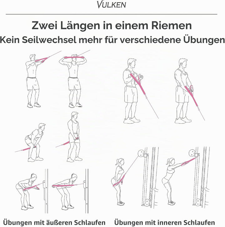 Vulken Trizepsseil Kabelbefestigung Zwei Grössen in einem, extra langes Seil zum Herunterziehen. Tri