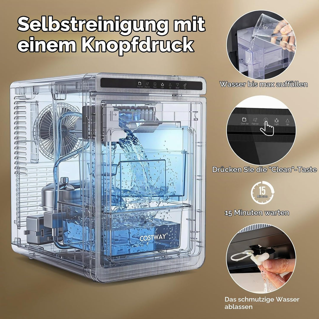 COSTWAY Eiswürfelmaschine, Eismaschine 3 Stück in 20 Minuten | mit 2 Modi, 24H Timer &amp; Reinigungsmod