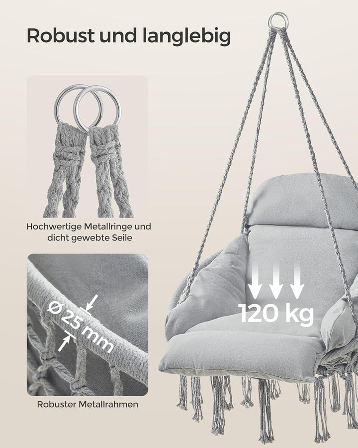 SONGMICS Hängesessel, Hängeschaukel, Hängestuhl, Dickes Kissen, skandinavischer Stil, für Wohnzimmer