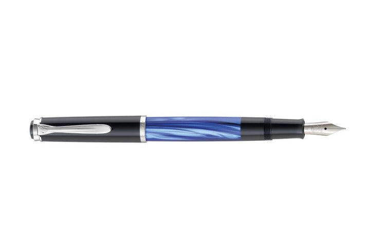 Pelikan 801850 Kolbenfüllhalter M205 Blau-Marmoriert, Feder EF in Faltschachtel, Feder EF