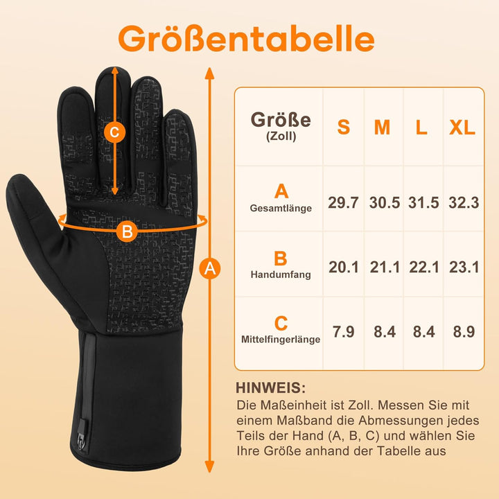 Beheizbare Handschuhe für Herren Damen, Wiederaufladbare Beheizte Handschuhe mit Touchscreen, Wasser