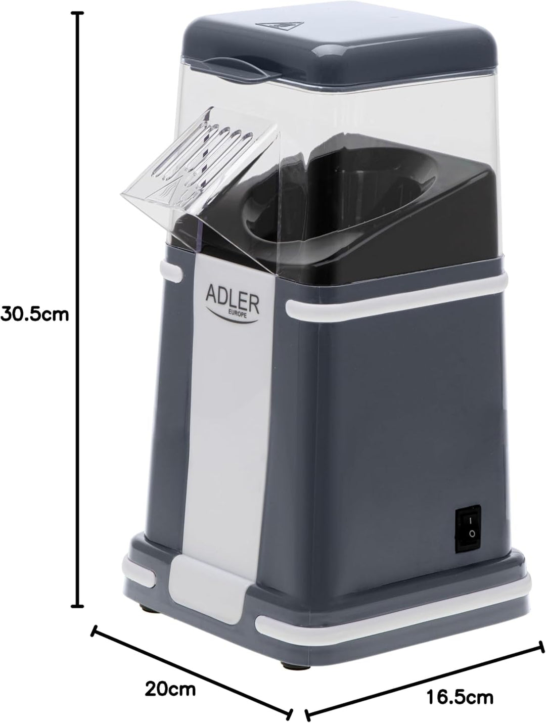 Adler AD 4511 Elektrische Popcornmaschine, 1200 W, ölfreies Verfahren, Heissluft, kompakt, modernes