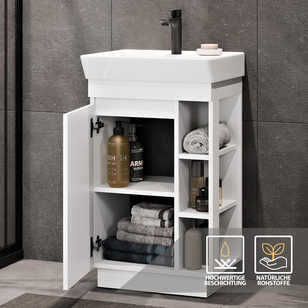 Planetmöbel Nyx Badmöbel Set 3-teilig Waschtisch mit Unterschrank 50 x 85,9 x 42 cm weiss, inkl. Bad