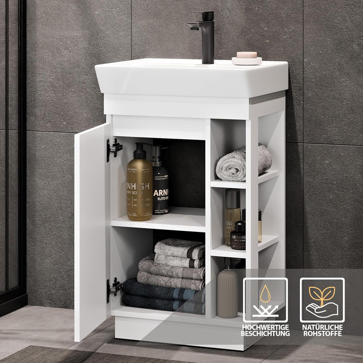 Planetmöbel Nyx Badmöbel Set 3-teilig Waschtisch mit Unterschrank 50 x 85,9 x 42 cm weiss, inkl. Bad