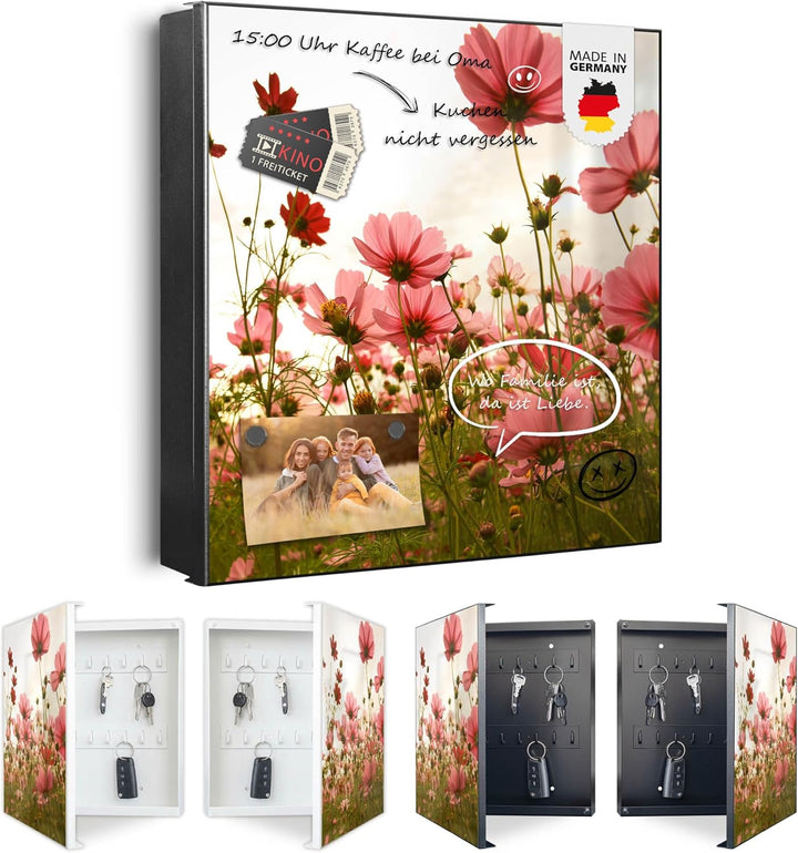 banjado® Grosser Schlüsselkasten Glas/Schlüsselbox 30cm x 30cm mit 50 Haken - Motiv Schmuckkörbchen/