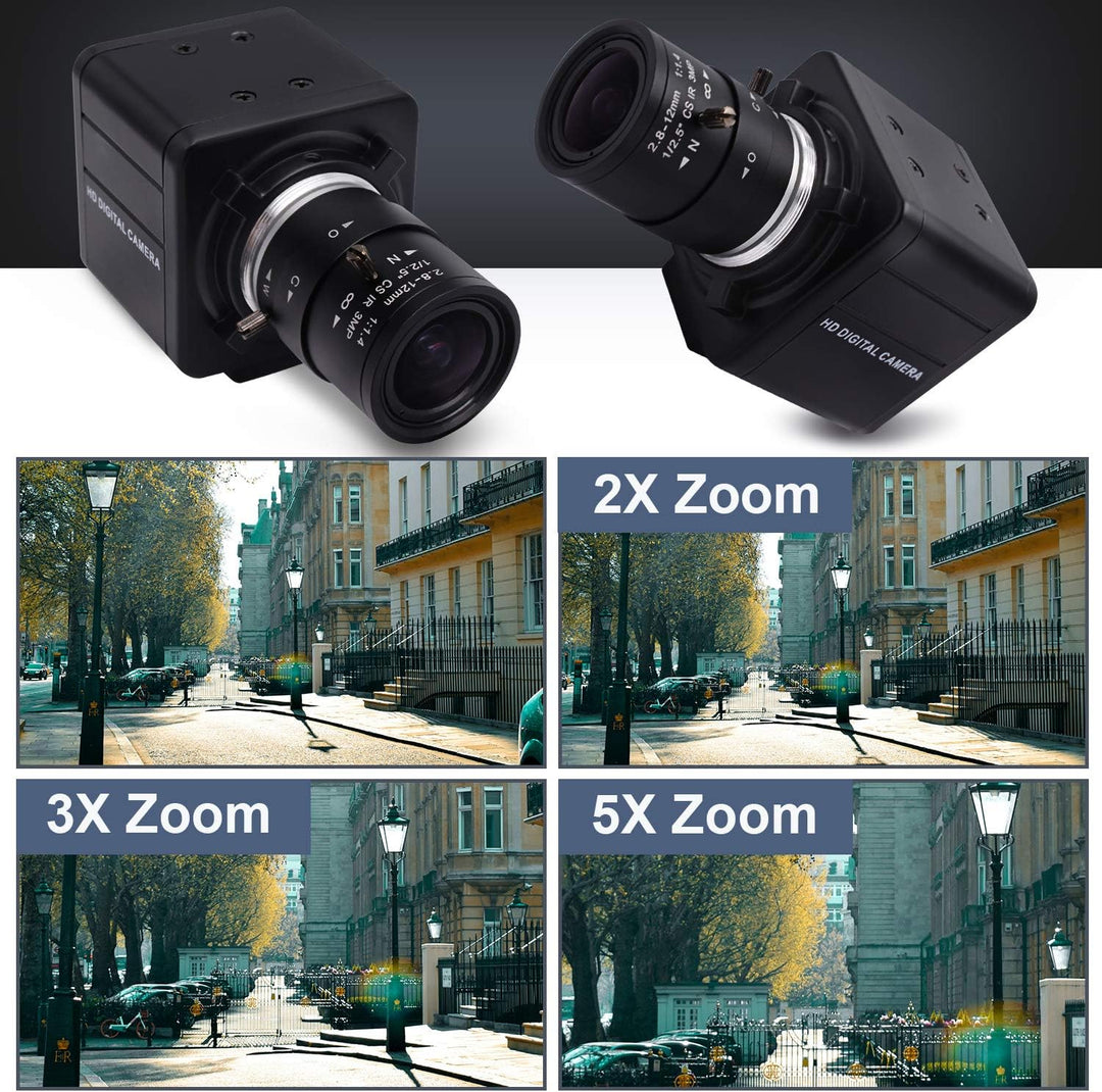 Svpro USB Kamera mit Zoom 2.8-12mm Varifokalobjektiv, 5MP Manueller Fokus HD USB Webcam Mini Kamera