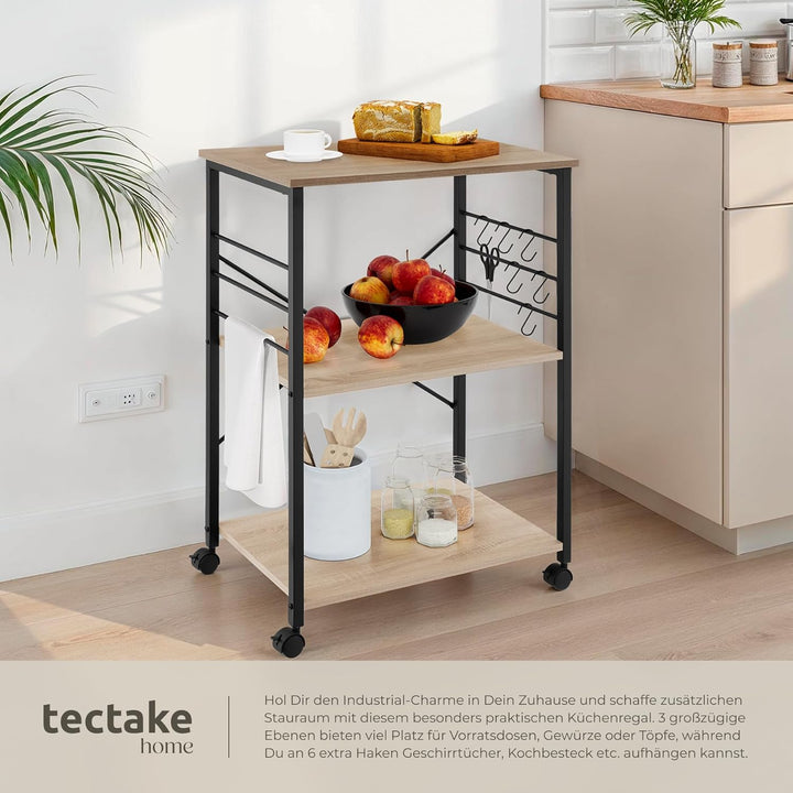 tectake® Industrial Servierwagen mit Rollen, Kücheninsel Küchenregal 3 Ablagen, Küchenschrank, Gewür