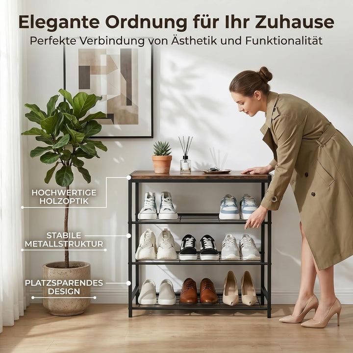 Schuhregal Schmal mit 4 Ebenen und Ablagefläche - Platzsparendes Metall Schuhregal für Flur & Eingan