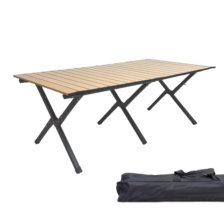 Grafner XXL Campingtisch in Holzoptik klappbar, 118 x 58 x 43 cm, niedrige Ausführung, kleines Packm