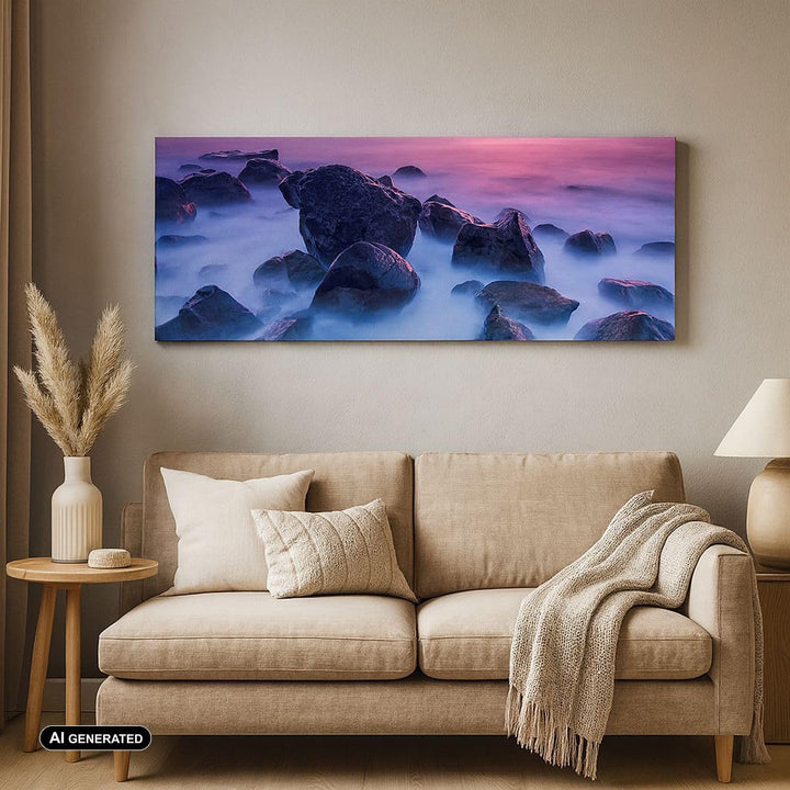 Wandbilder Dekoration Wohnzimmer Strand ufer wolken dämmerung Panorama Bilder auf Leinwand 120x50cm