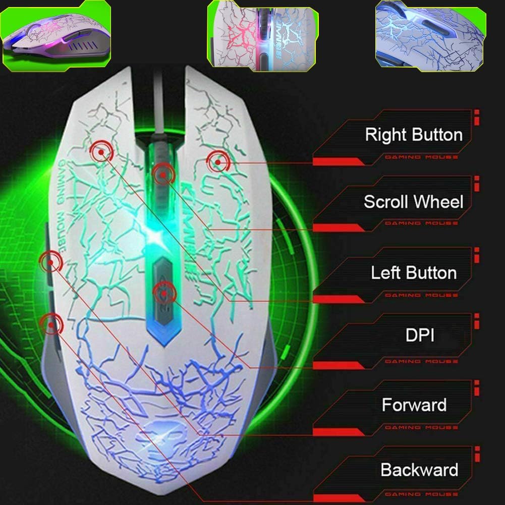 UrChoiceLtd Meyying T6 Regenbogen Hinterleuchtet Multimedia USB Spiel Tastatur + 2400DPI 6 Tasten Op
