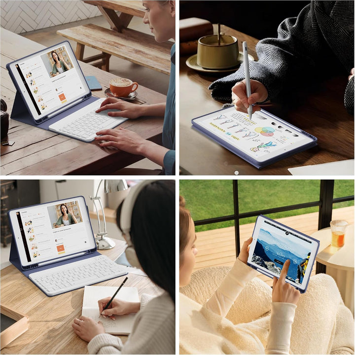 Tastatur Hülle für iPad 9. 8. 7. Generation 2021/2020/2019 10,2 Zoll mit Stifthalter, Magnetisch Blu
