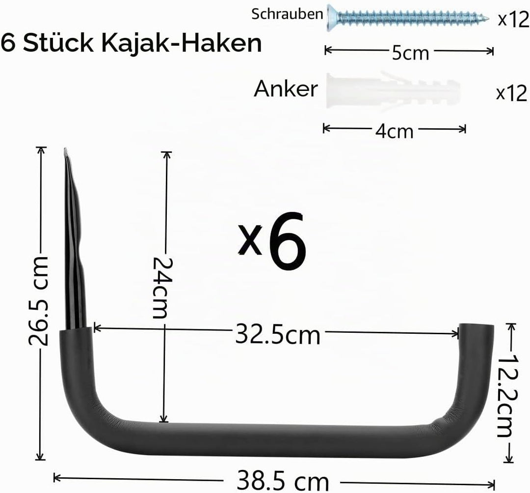 pipabiba Garagenhaken, Kajak-Aufbewahrungshaken, 6 Stück, robuste Kleiderbügel für Gartenwerkzeuge,
