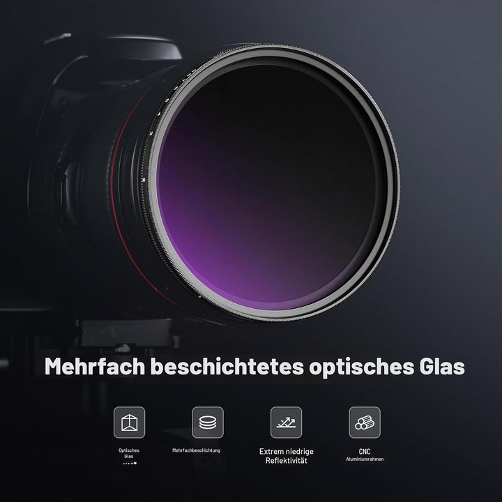 NEEWER 72mm ND2-400 (1-9 Stop) Variabler ND Filter mit Objektivdeckel Trageband Reinigungstuch präzi