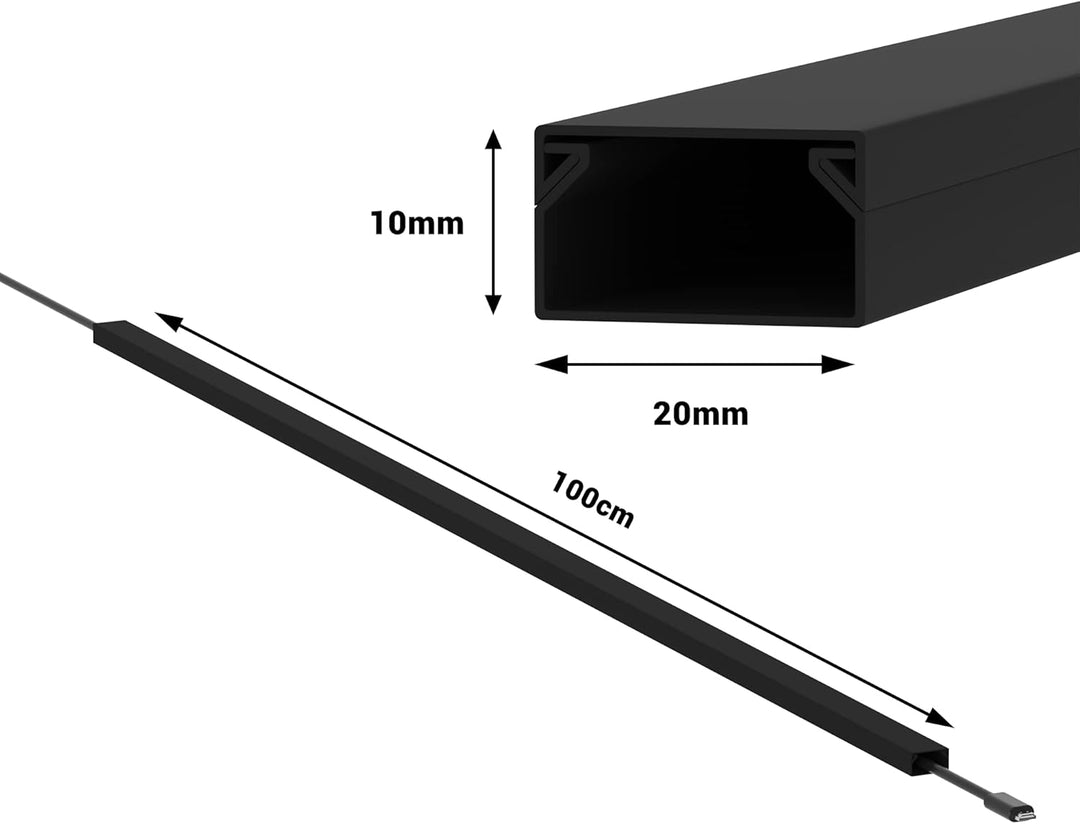 CILSON Kabelkanal 20 m | 20x 1 m Lang, 20x10 mm Breite x Höhe, Schwarz, Selbstklebend, Wand- und Dec