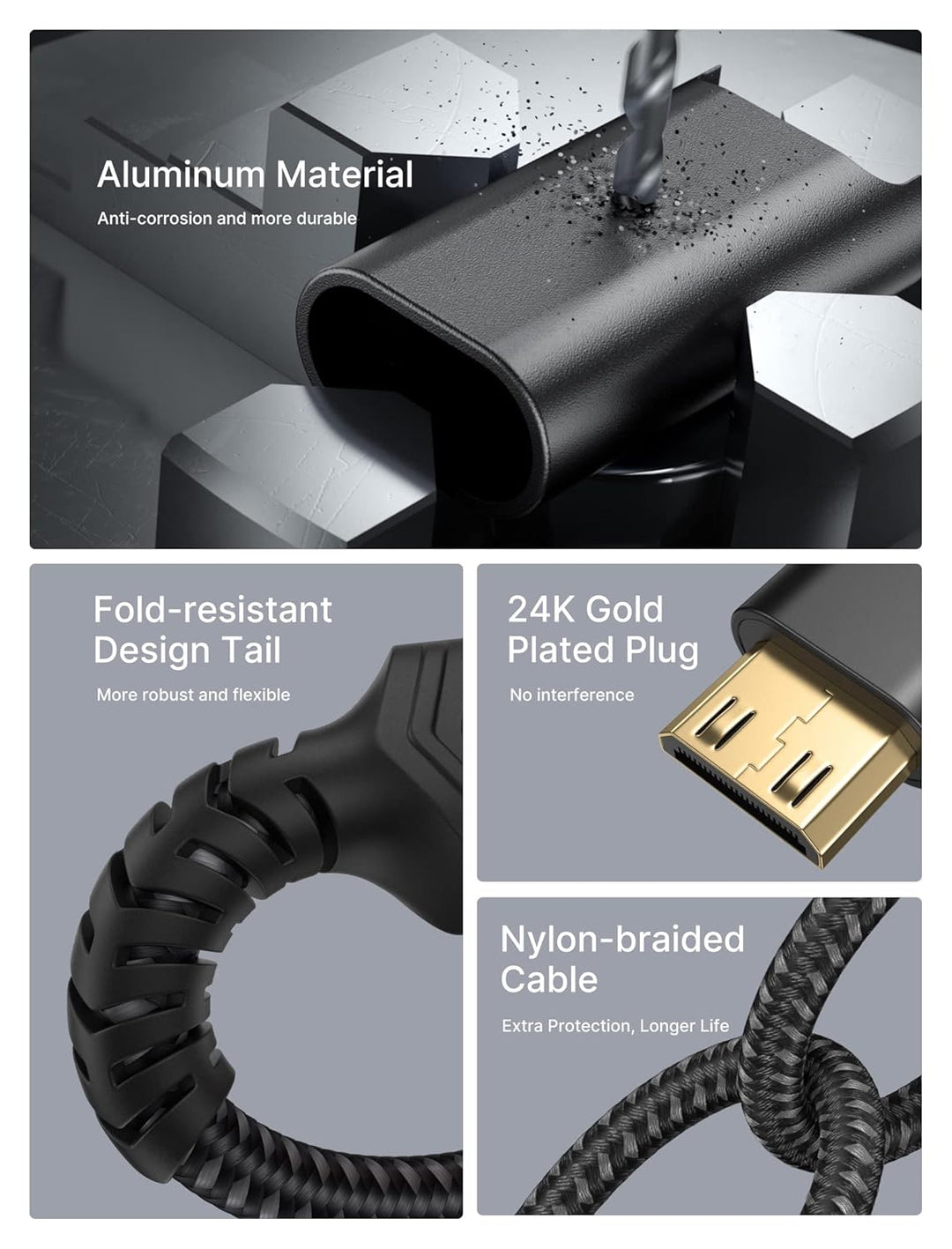 JSAUX Mini HDMI auf HDMI Adapter [2 Stück], Mini HDMI Stecker auf HDMI Buchse Adapter Kabel mit 4K 6
