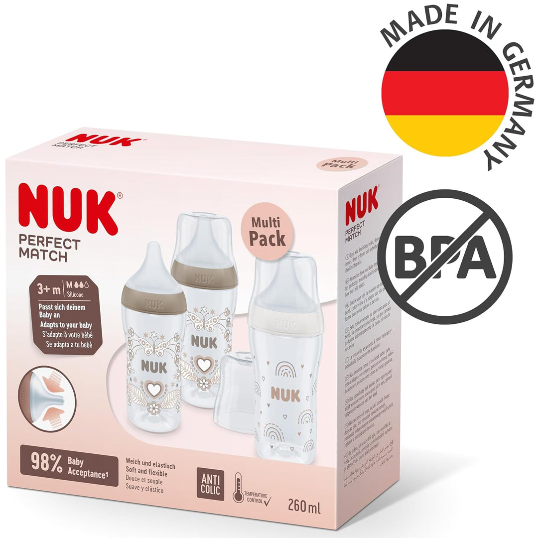 NUK Perfect Match Babyflaschenset | Ab 3 Monate | Passt sich dem Baby an | Temperature Control | Ant