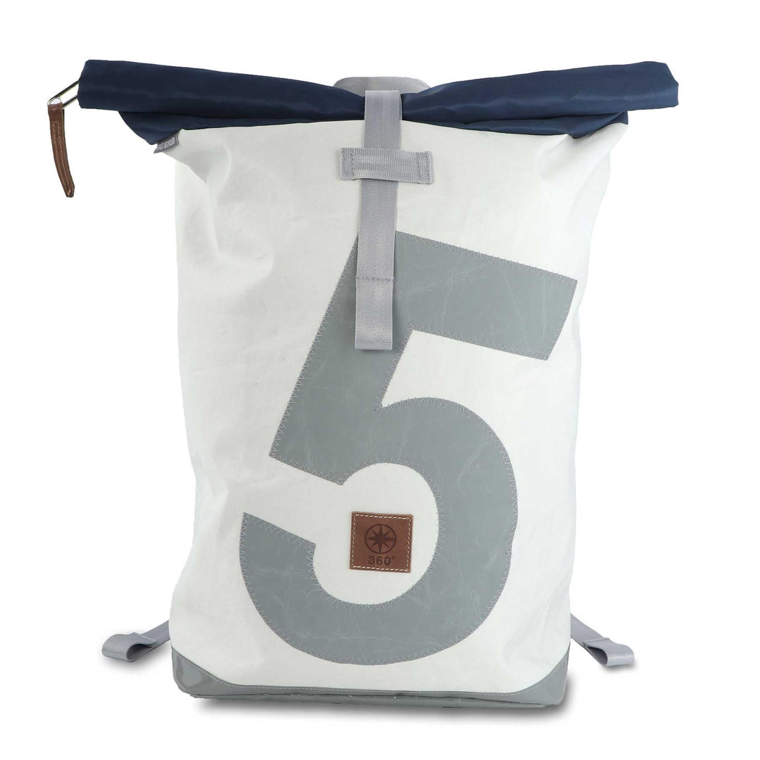 360° Grad Tide Rucksack Segeltuch weiss-blau, Zahl hellgrau