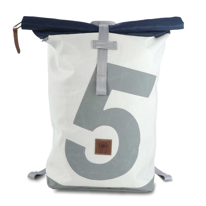 360° Grad Tide Rucksack Segeltuch weiss-blau, Zahl hellgrau