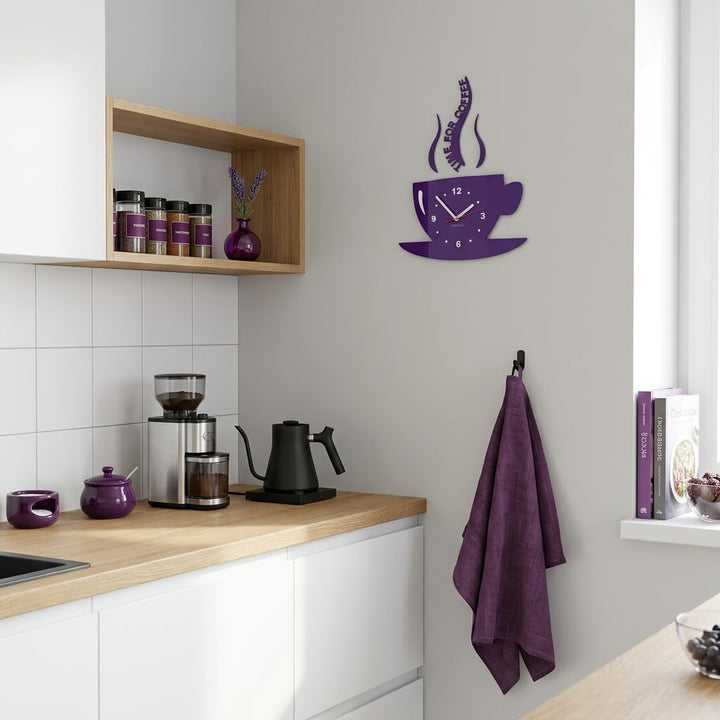 TASSE Time for coffee (Zeit für Kaffee) Moderne Küche Wanduhr lila 3d römisch, wanduhr deko Purple (