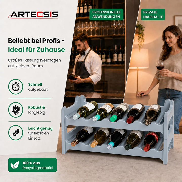 ARTECSIS Weinregal stapelbar Kunststoff für 12 Flaschen, stabiles Flaschenregal in Gastronomie-Quali