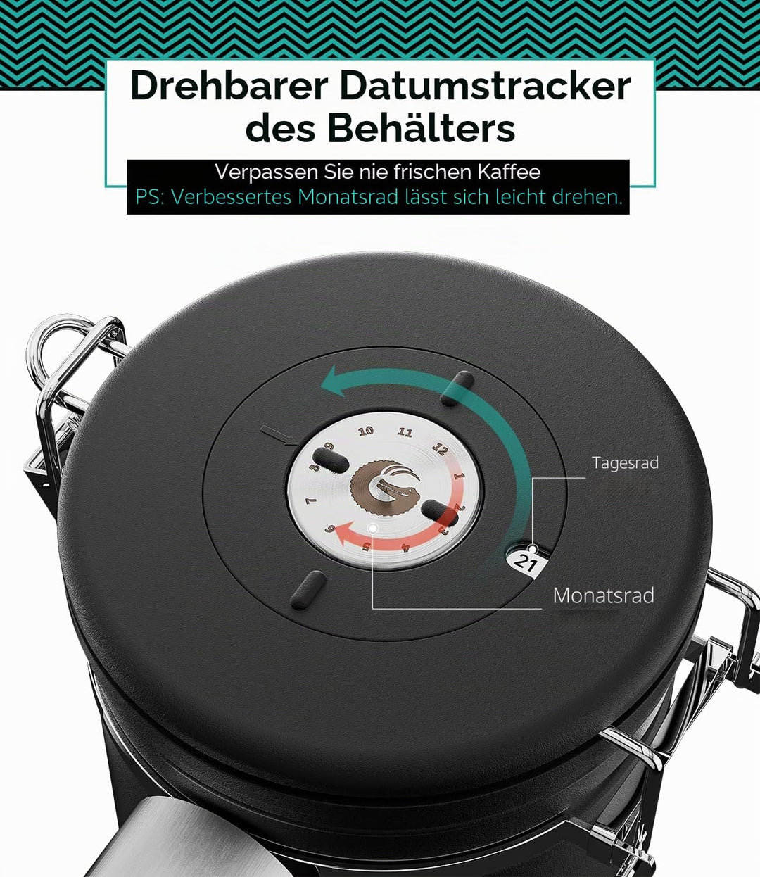 Coffee Gator Kaffeedose Edelstahl, Luftdicht Vorratsdose mit Deckel, Datum Tracker, CO2-Freigabevent
