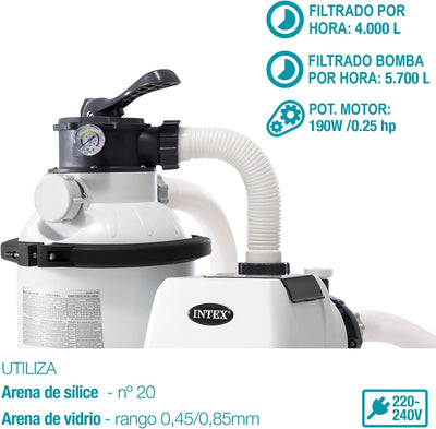 Intex Krystal Clear Sandfilteranlage 4,5 m³ für Pools bis 18.000l 26644 & Oberflächenskimmer - Delux