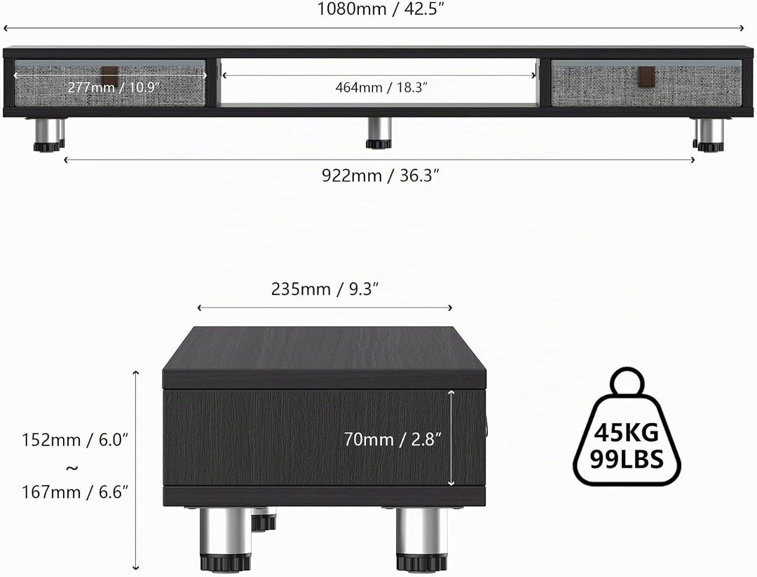 Fenge Dual Monitorständer mit 2 Schublade Grosser Bildschirmständer für PC Laptop TV, Höhenverstellb