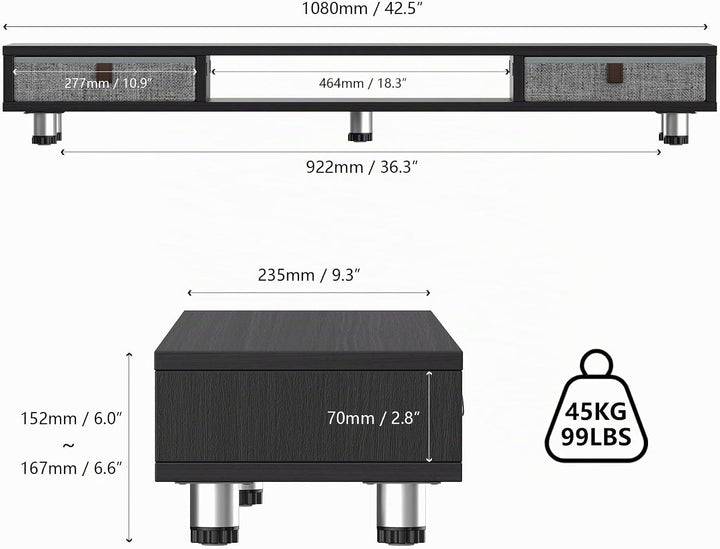 Fenge Dual Monitorständer mit 2 Schublade Grosser Bildschirmständer für PC Laptop TV, Höhenverstellb