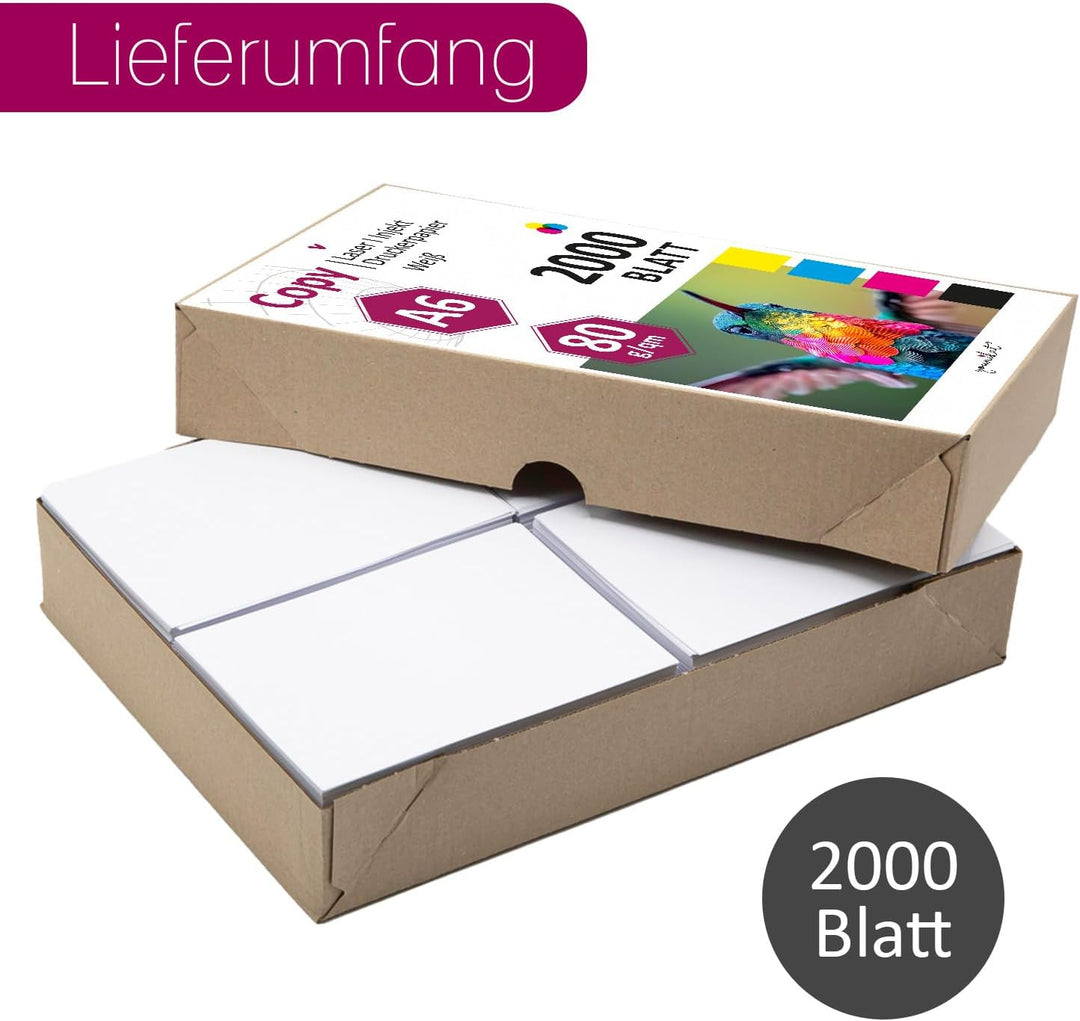 younikat 2000 Blatt blanko 80 g/m² Papier in weiss I Kopierpapier I Rezeptpapier I DIN A6 I dv_1418,
