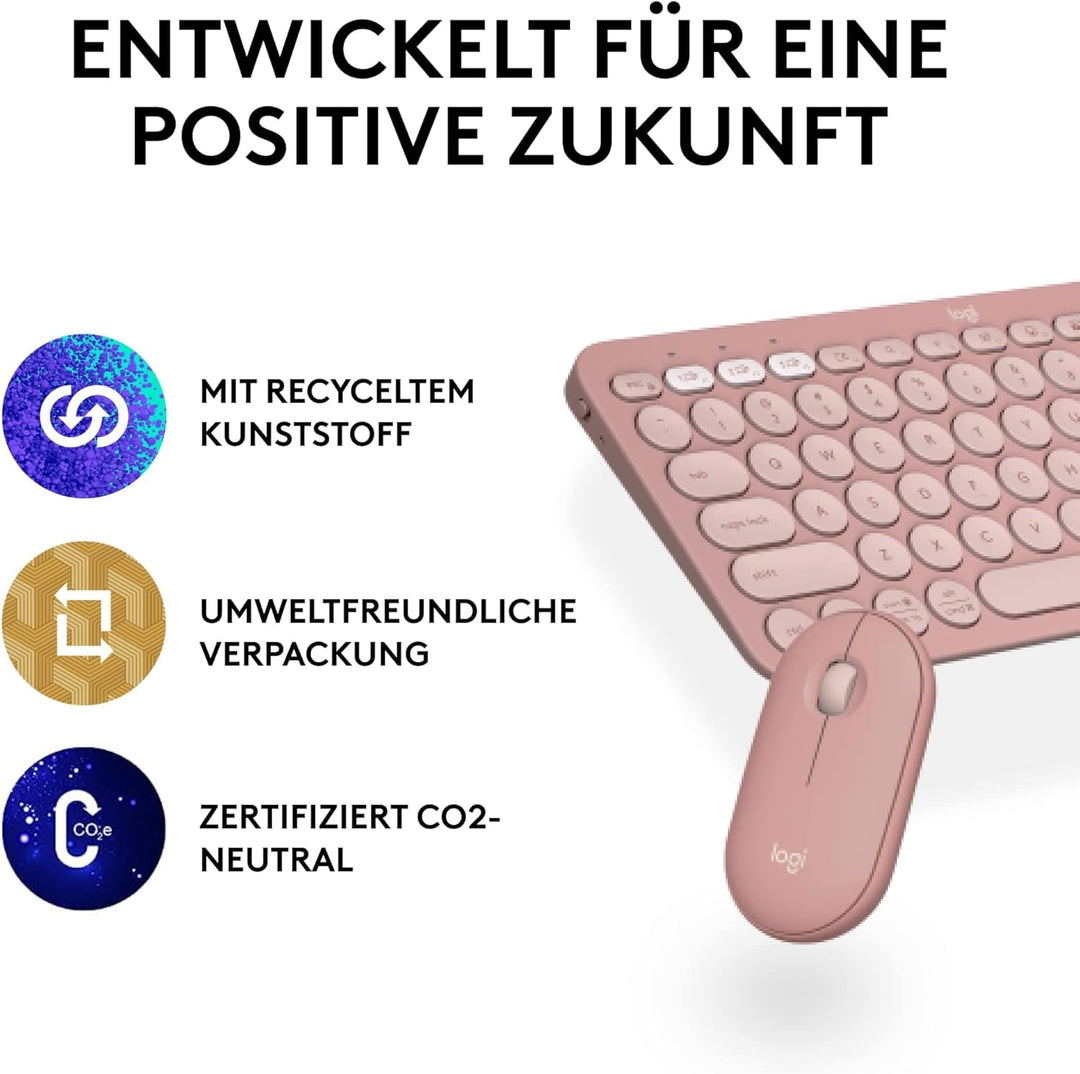 Logitech Pebble 2 Combo, kabellose Tastatur und Maus, leise und mobil, anpassbar, Logi Bolt, Bluetoo